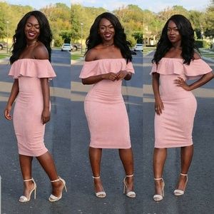 Suede Inspired Off The Shoulder Ruffled Dress